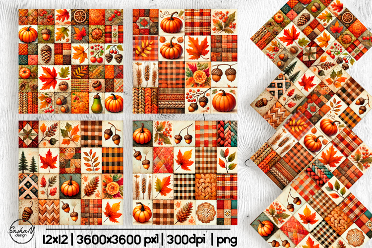 Fall patchwork digital paper, Autumn background