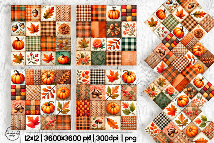 Fall patchwork digital paper, Autumn background
