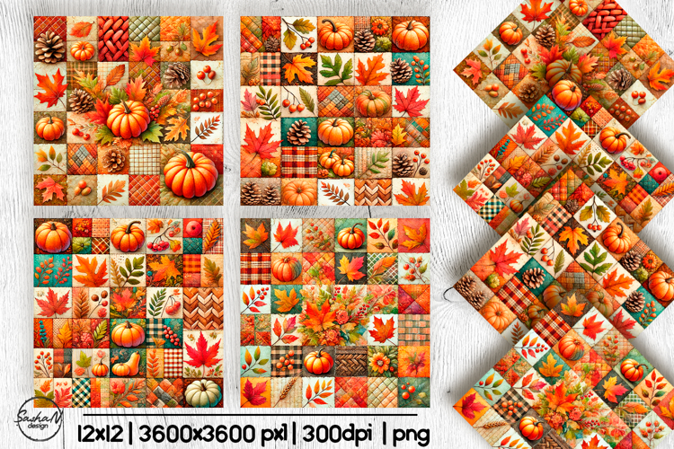 Fall patchwork digital paper, Autumn background