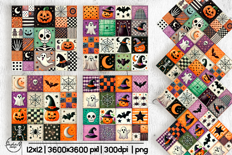Halloween patchwork digital paper