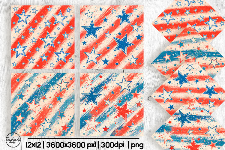 4th of July Scrapbook Paper, Red White Blue Stars   Stripes