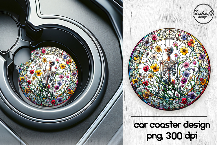Skeleton png, Halloween car coasters sublimation designs