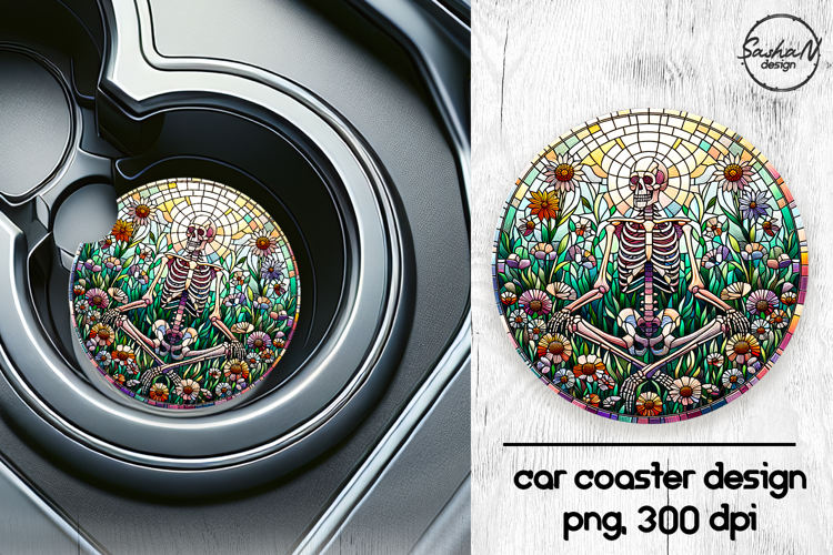 Skeleton png, Halloween car coasters sublimation designs