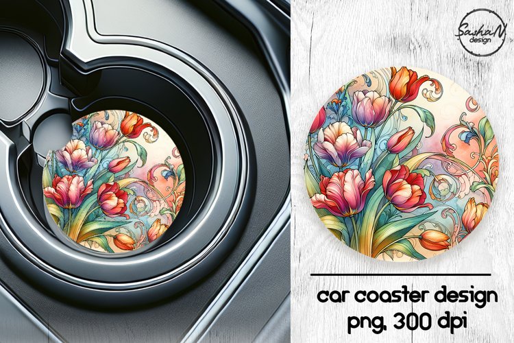 Colorful flowers car coaster sublimation designs