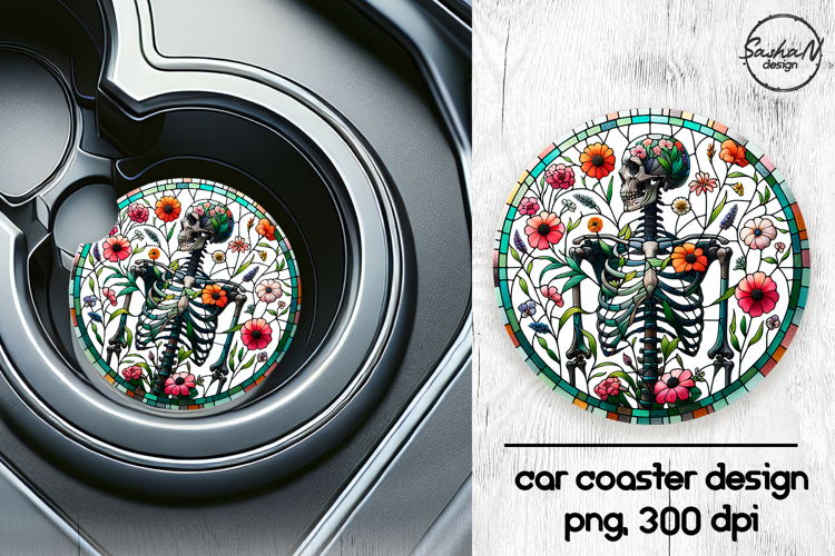 Skeleton png, Halloween car coasters sublimation designs