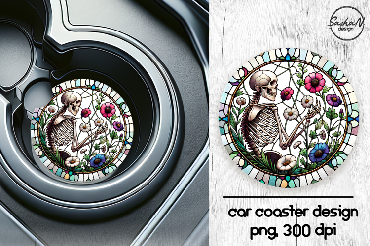 Skeleton png, Halloween car coasters sublimation designs