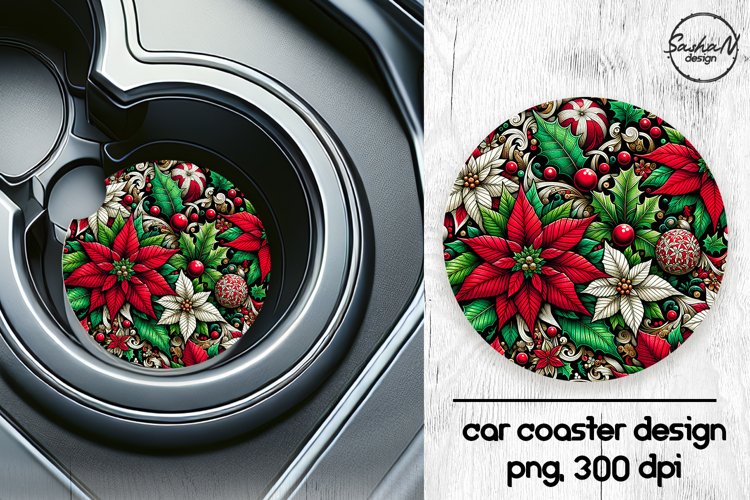 Christmas poinsettia car coasters sublimation designs