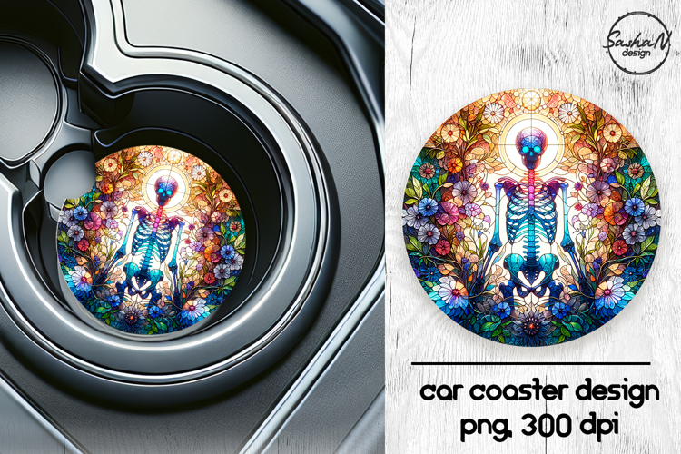 Skeleton png, Halloween car coasters sublimation designs