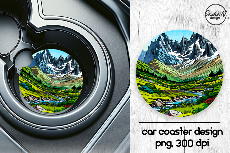Landscape car coasters sublimation designs