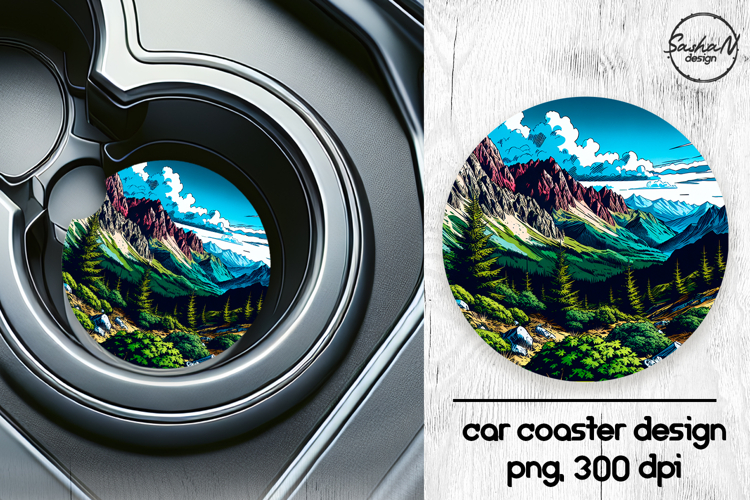 Landscape car coasters sublimation designs