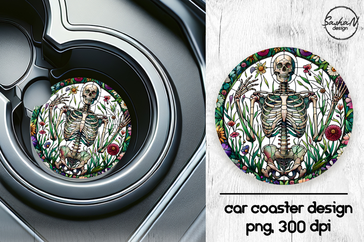 Skeleton png, Halloween car coasters sublimation designs