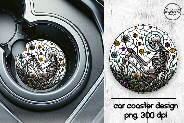 Skeleton png, Halloween car coasters sublimation designs