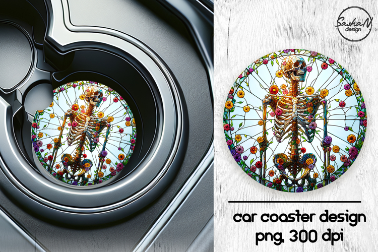Skeleton png, Halloween car coasters sublimation designs