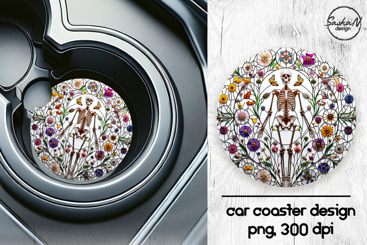 Skeleton png, Halloween car coasters sublimation designs