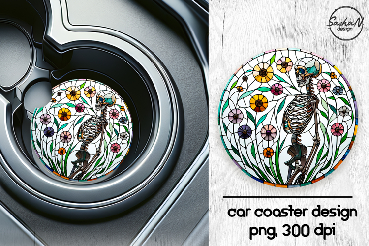 Skeleton png, Halloween car coasters sublimation designs