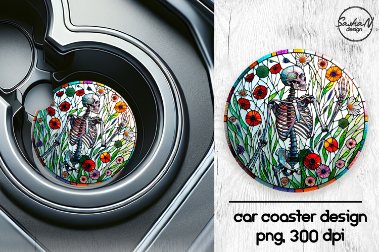 Skeleton png, Halloween car coasters sublimation designs