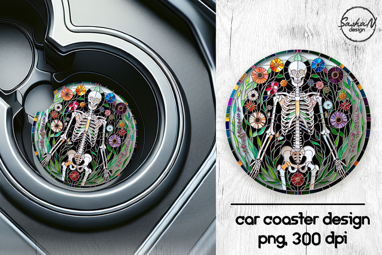 Skeleton png, Halloween car coasters sublimation designs