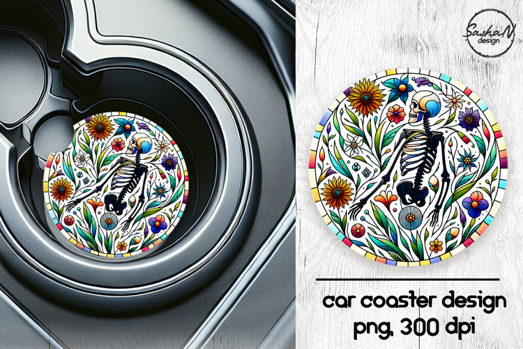 Skeleton png, Halloween car coasters sublimation designs