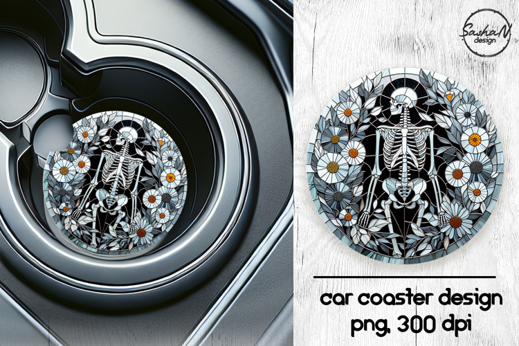 Skeleton png, Halloween car coasters sublimation designs