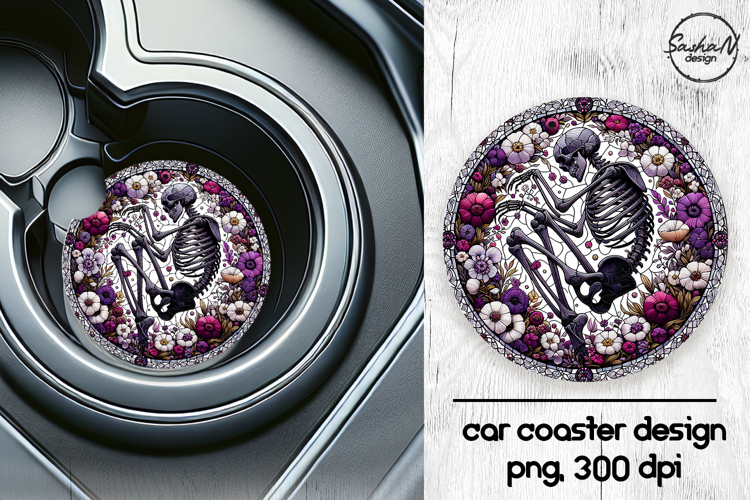 Skeleton png, Halloween car coasters sublimation designs
