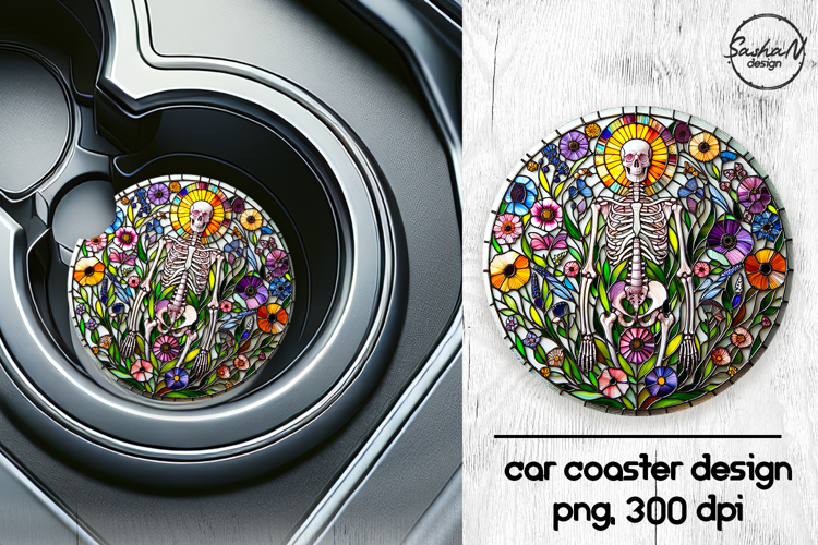 Skeleton png, Halloween car coasters sublimation designs