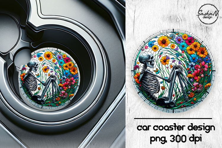 Skeleton png, Halloween car coasters sublimation designs