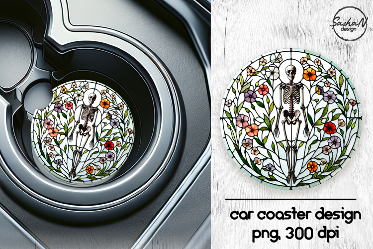 Skeleton png, Halloween car coasters sublimation designs
