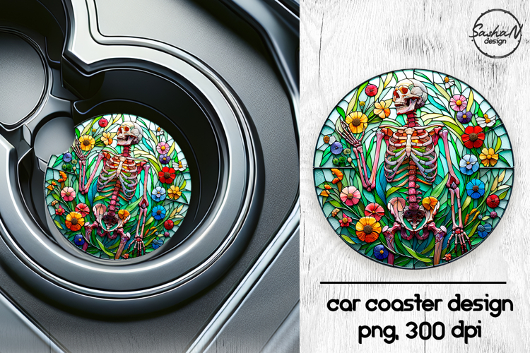 Skeleton png, Halloween car coasters sublimation designs