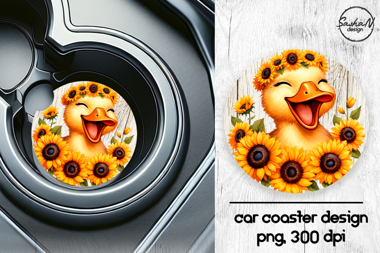 Cute duckling with sunflowers car coasters sublimation