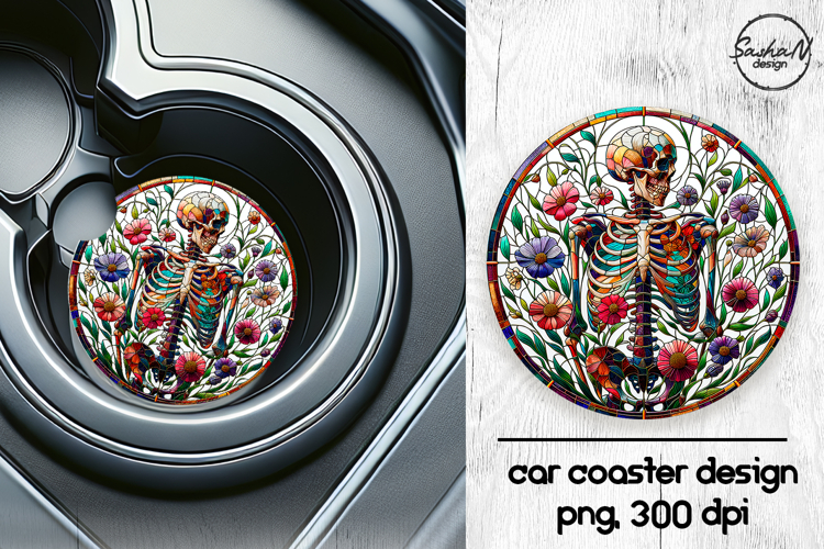 Skeleton png, Halloween car coasters sublimation designs