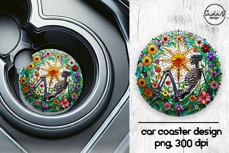 Skeleton png, Halloween car coasters sublimation designs