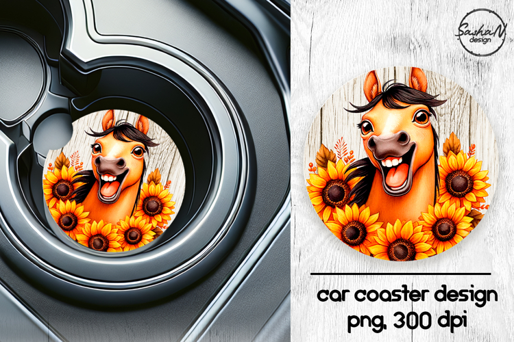 Horse with sunflowers car coasters sublimation design