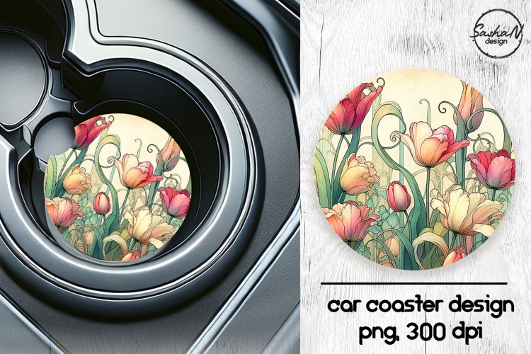 Tulips car coaster sublimation designs