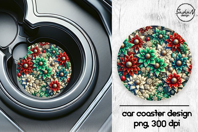 Christmas abstract flowers car coasters sublimation designs