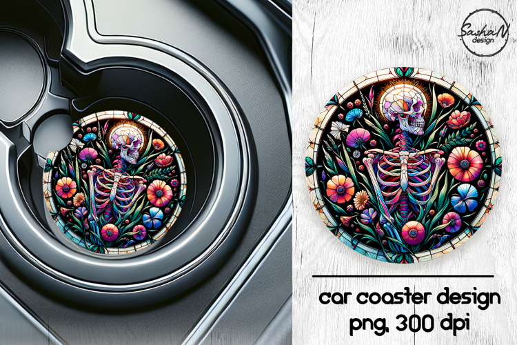 Skeleton png, Halloween car coasters sublimation designs