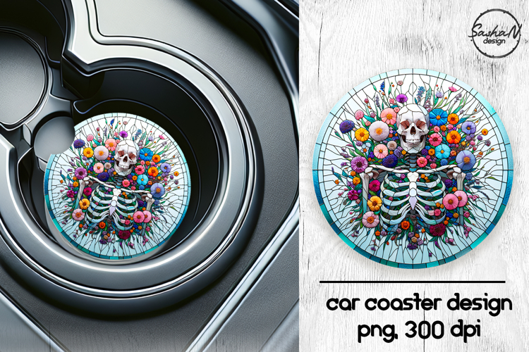Skeleton png, Halloween car coasters sublimation designs