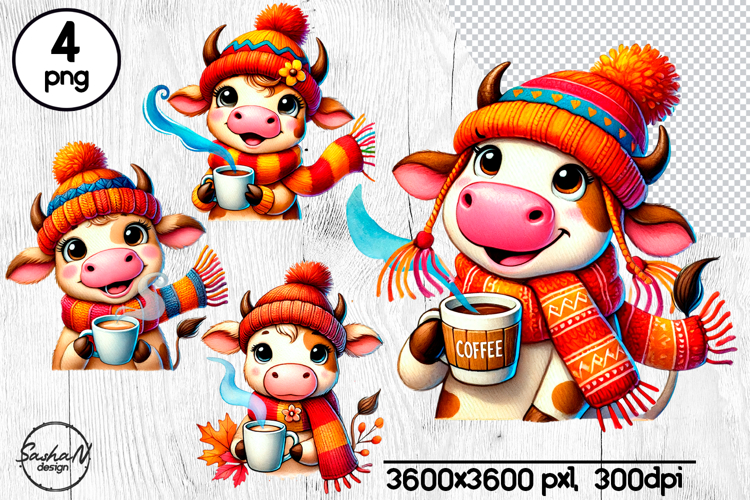 Cute cow clipart, Cozy fall farm animal clipart