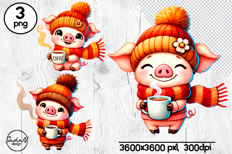 Cozy fall pig clipart, Autumn animals png
