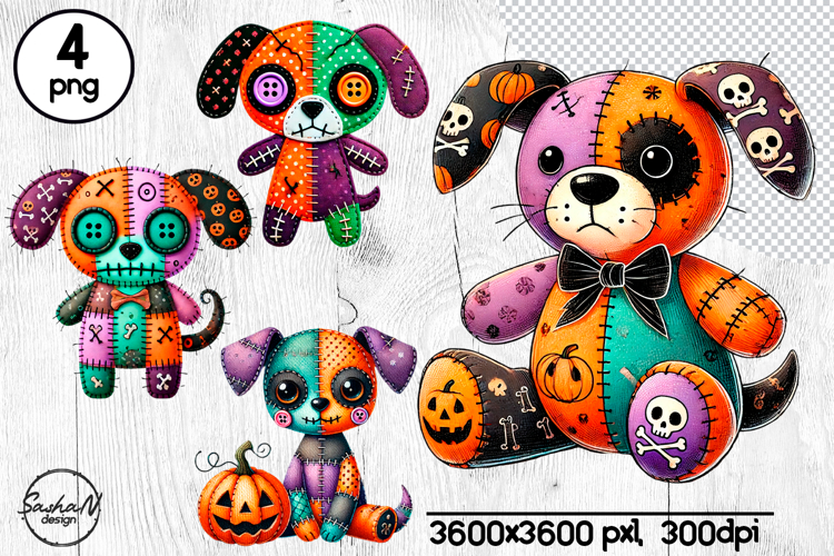 Scary Halloween patchwork dog clipart