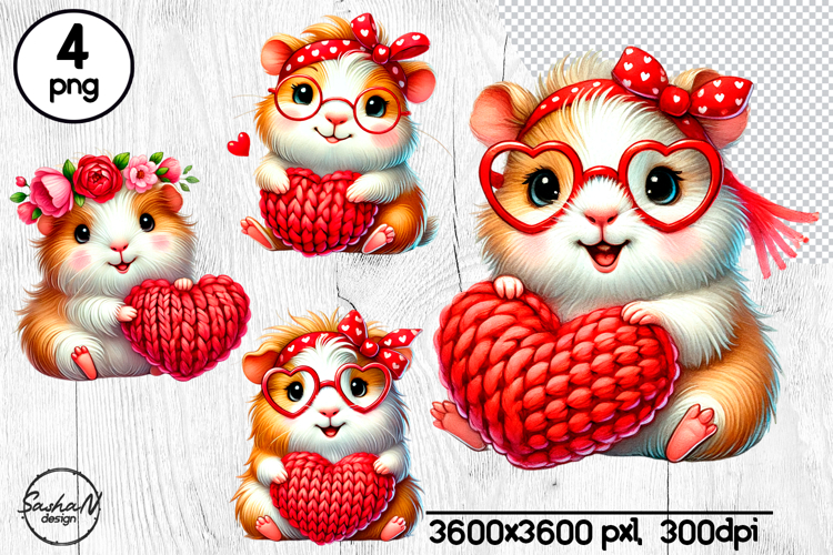 Cute Guinea Pig Valentine Clipart, Valentine animals