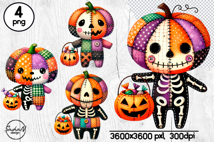 Cute Halloween patchwork monster clipart