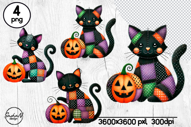 Halloween patchwork cat clipart