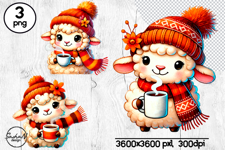 Cozy fall sheep clipart, Autumn animals png
