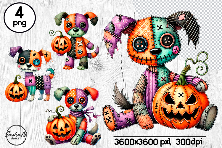 Scary Halloween patchwork dog clipart