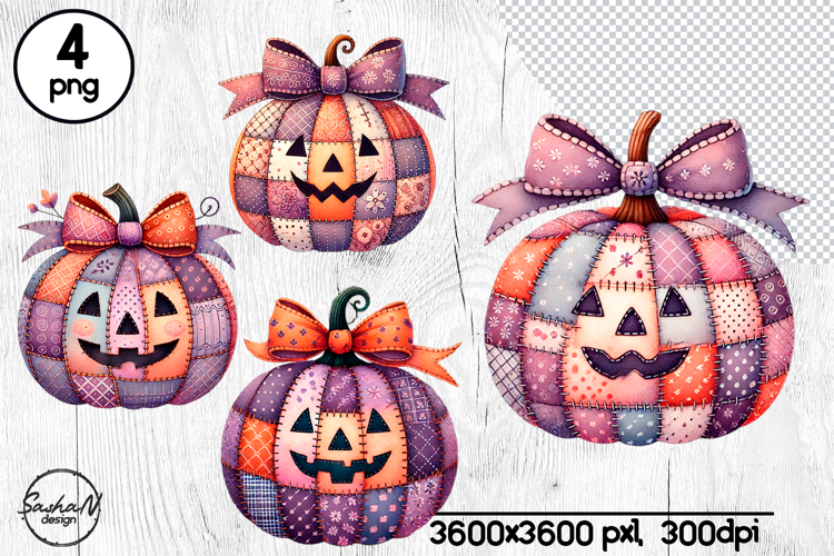 Cute Halloween patchwork pumpkins clipart