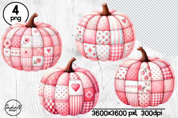 Pink patchwork pumpkin clipart
