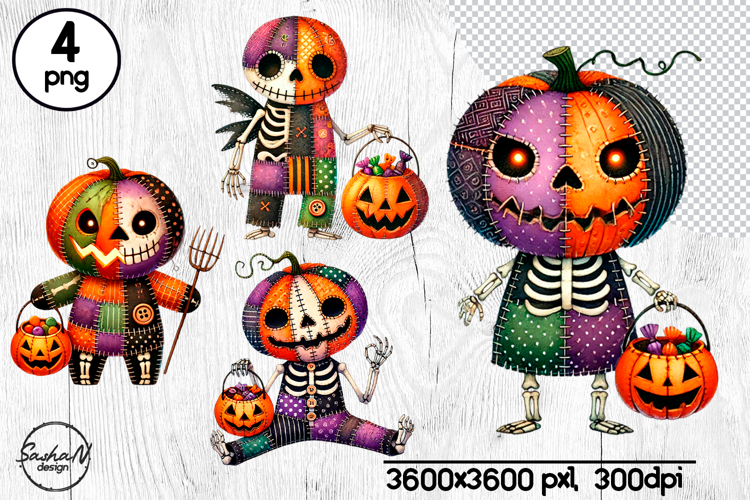 Scary Halloween monster patchwork clipart