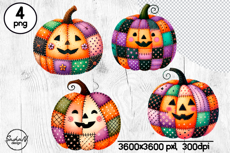 Cute Halloween patchwork pumpkins clipart