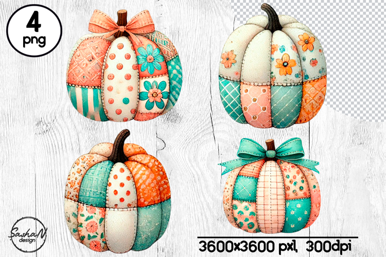 Fall patchwork pumpkin clipart, Autumn clipart