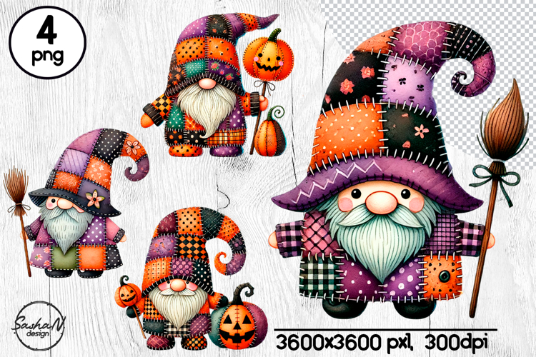 Cute patchwork Halloween gnome clipart